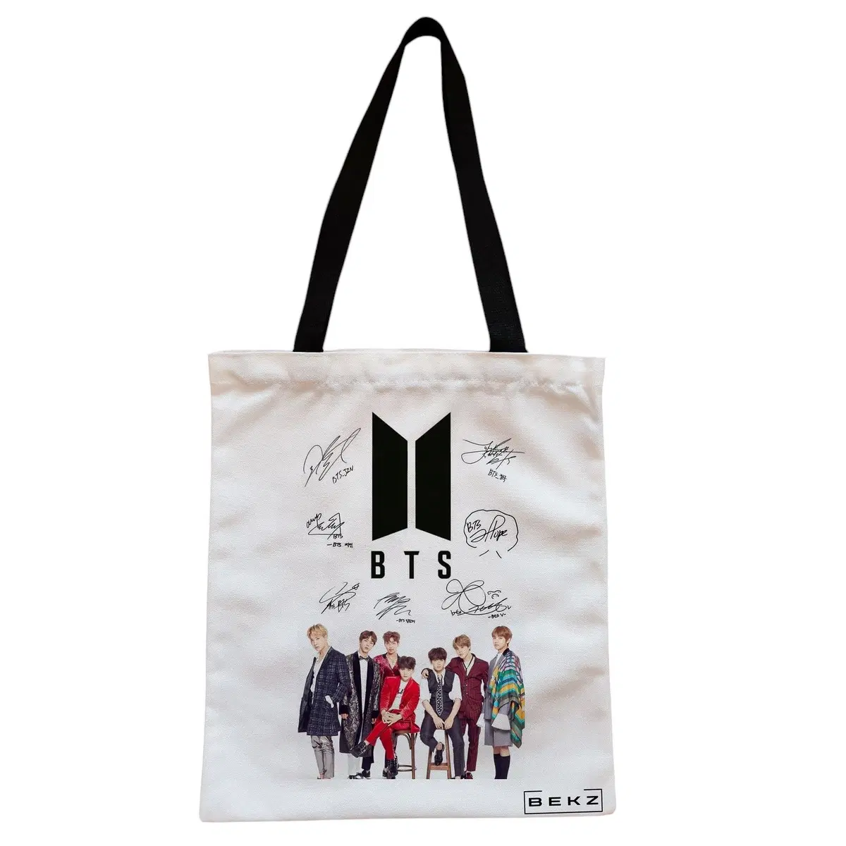 Geanta Canvas Tote pentru femei, model BTS Army 1, 38x34.5 cm, Alba, BEKZ®