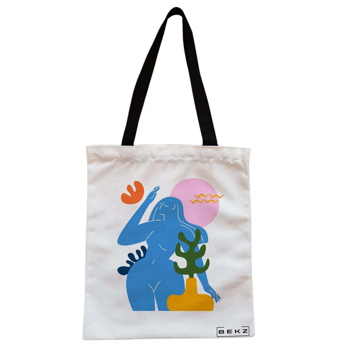 Geanta Canvas Tote pentru femei, model Abstract Connection, 38x34.5 cm, Alba, BEKZ®