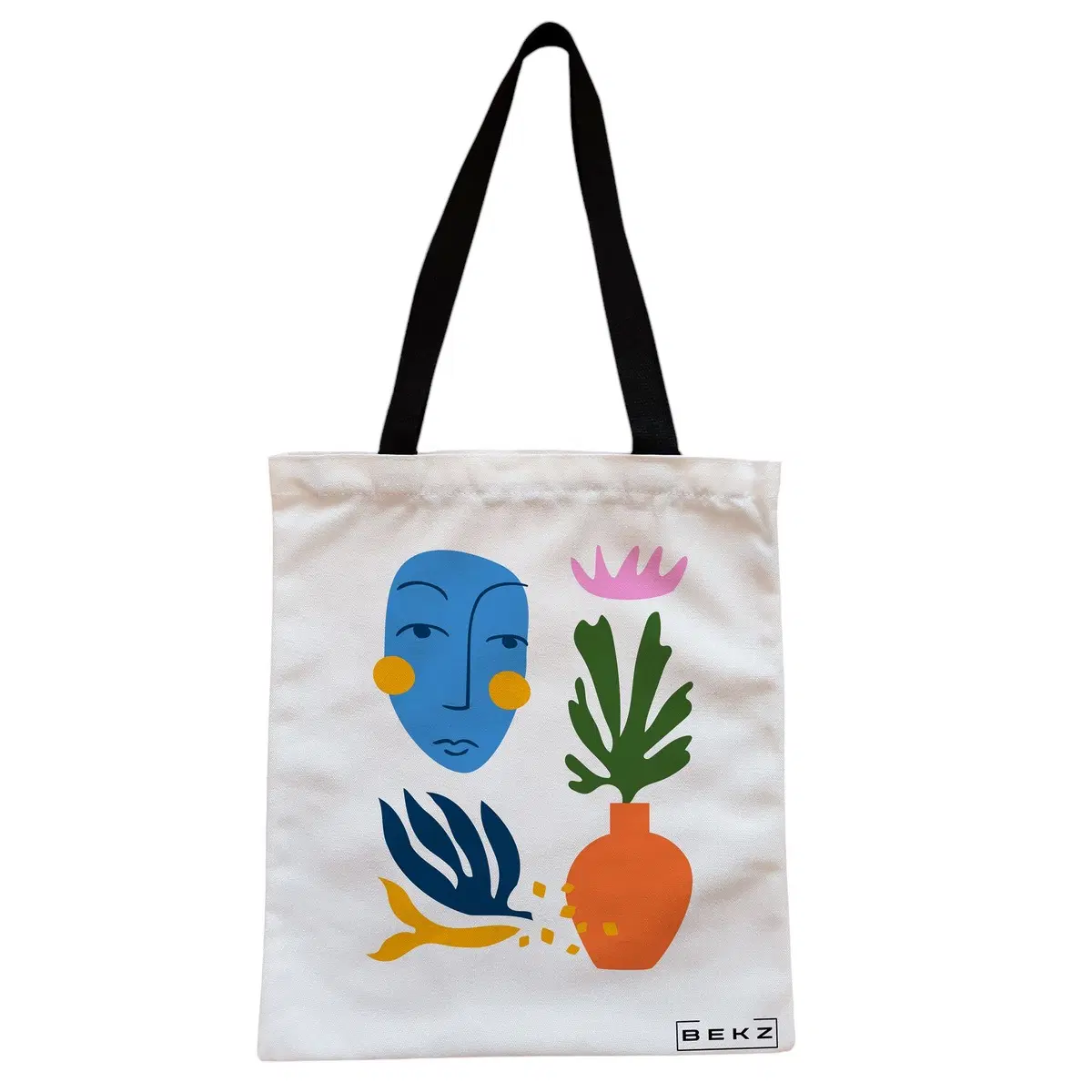 Geanta Canvas Tote pentru femei, model Forms and Faces, 38x34.5 cm, Alba, BEKZ®