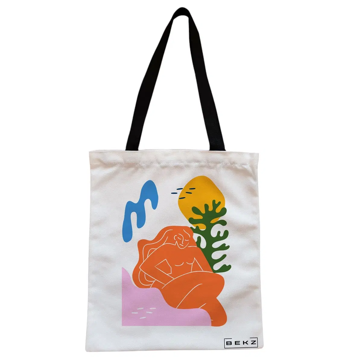 Geanta Canvas Tote pentru femei, model Abstract Connection 2, 38x34.5 cm, Alba, BEKZ®