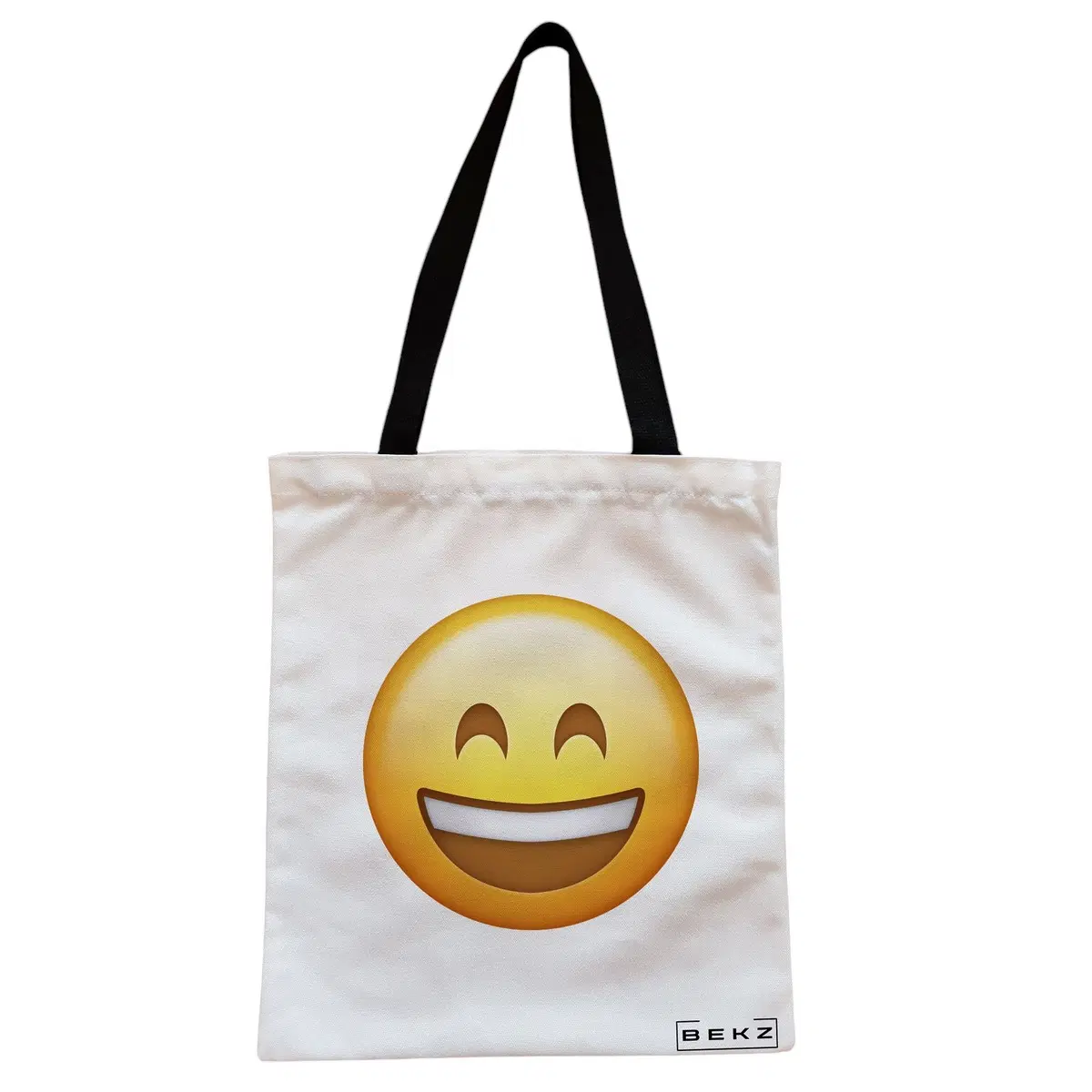 Geanta Canvas Tote pentru femei, model Happy Emoji, 38x34.5 cm, Alba, BEKZ®