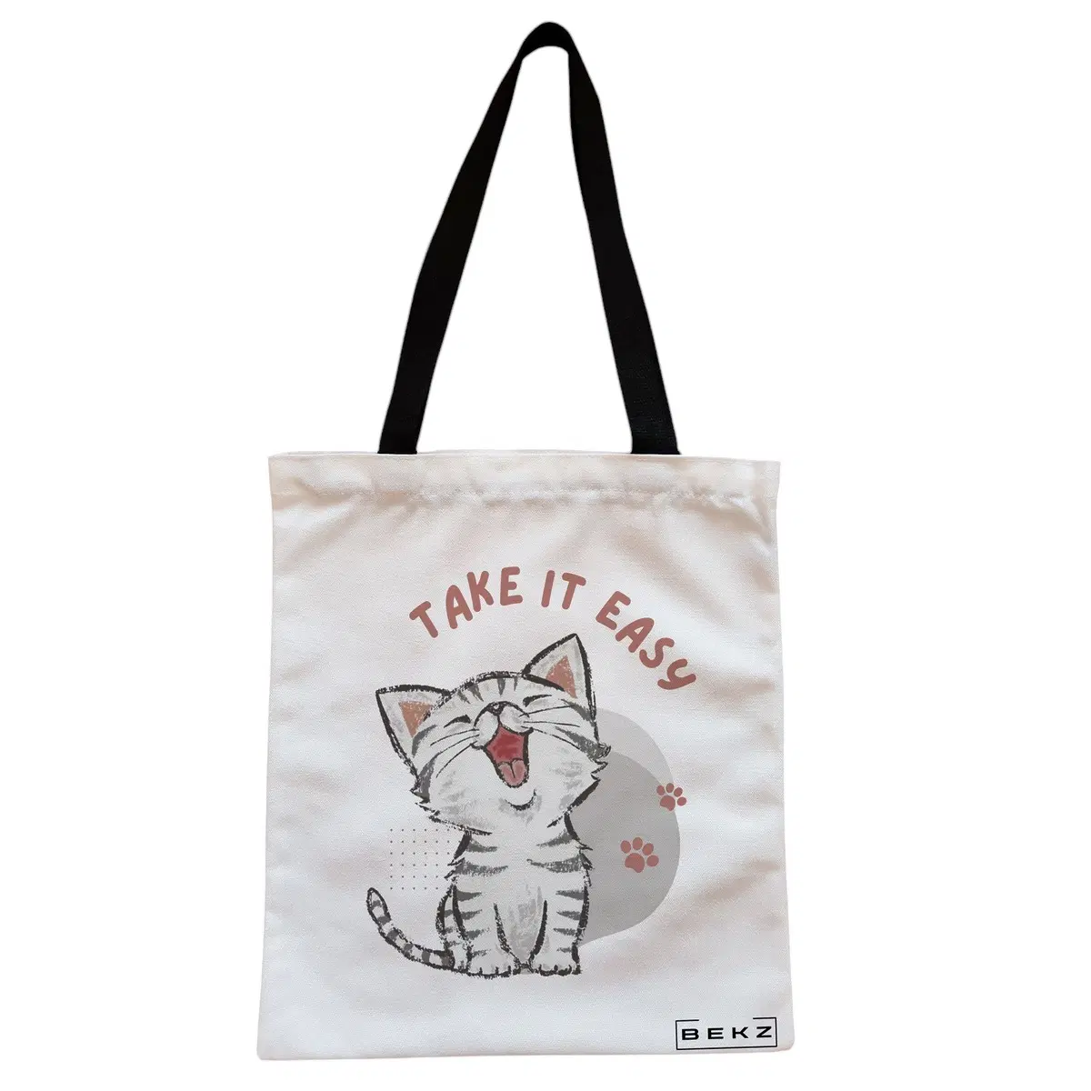 Geanta Canvas Tote pentru femei, model Take it Easy, 38x34.5 cm, Alba, BEKZ®