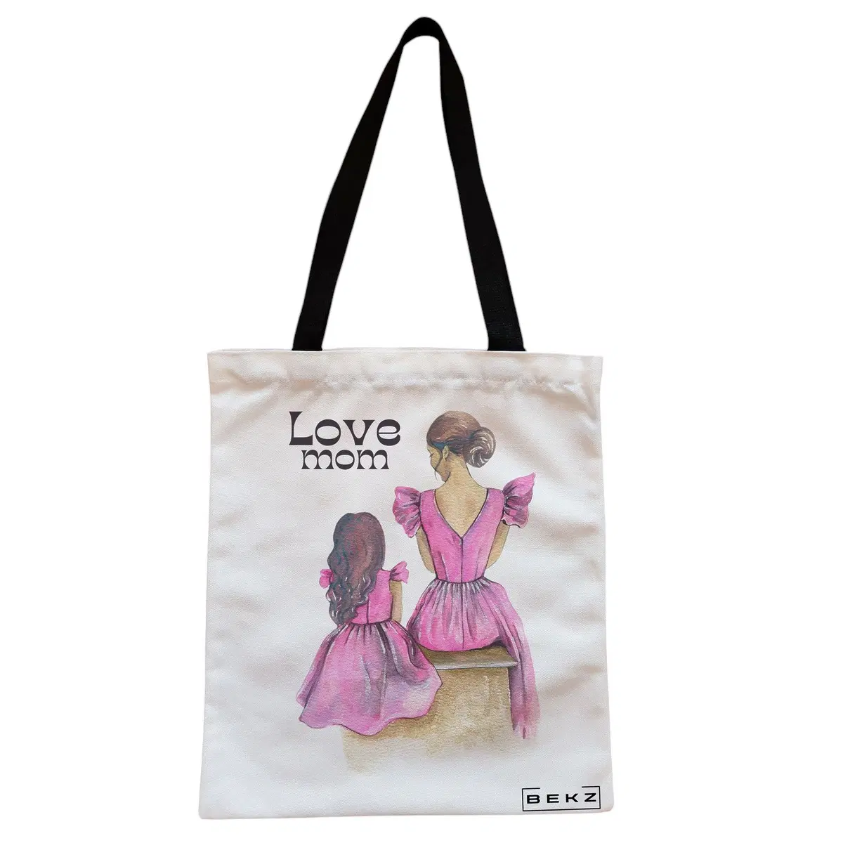 Geanta Canvas Tote pentru femei, model Love Mom, 38x34.5 cm, Alba, BEKZ®