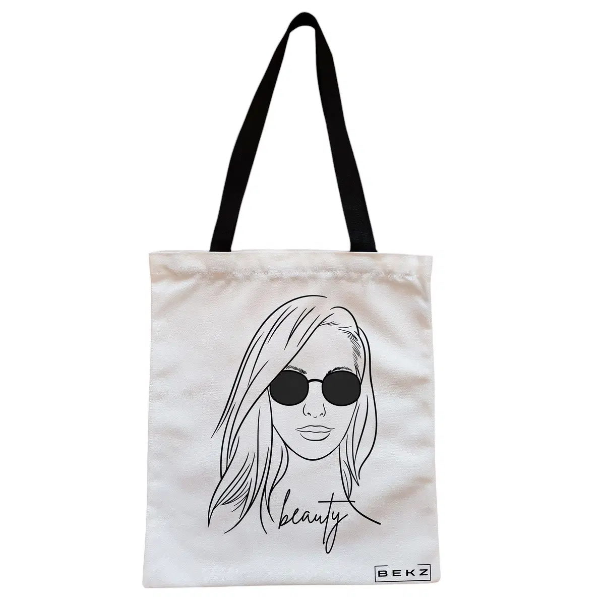 Geanta Canvas Tote pentru femei, model Beauty Girl, 38x34.5 cm, Alba, BEKZ®