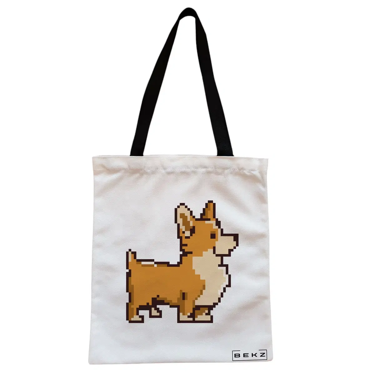 Geanta Canvas Tote pentru femei, model 8bit Doggo, 38x34.5 cm, Alba, BEKZ®
