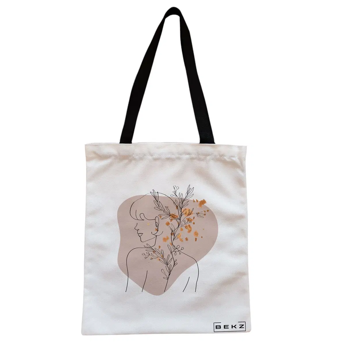 Geanta Canvas Tote pentru femei, model Flower Girl, 38x34.5 cm, Alba, BEKZ®
