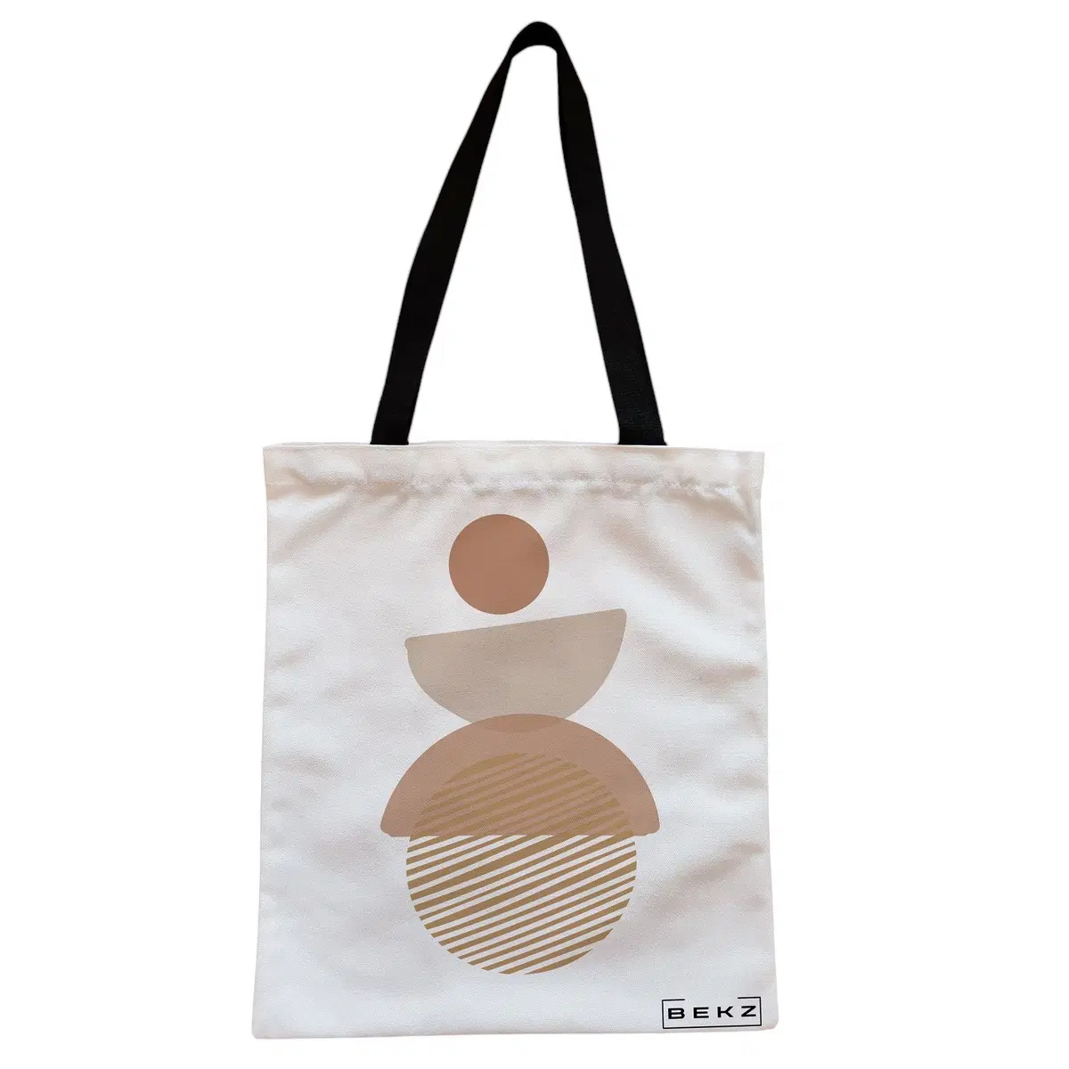 Geanta Canvas Tote pentru femei, model Echilibru Geometric, 38x34.5 cm, Alba, BEKZ®