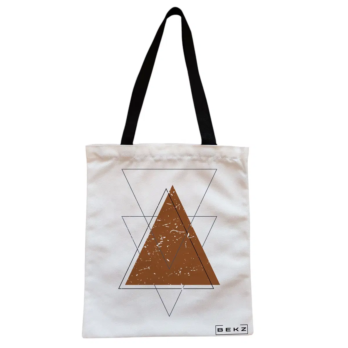 Geanta Canvas Tote pentru femei, model Triangles art, 38x34.5 cm, Alba, BEKZ®