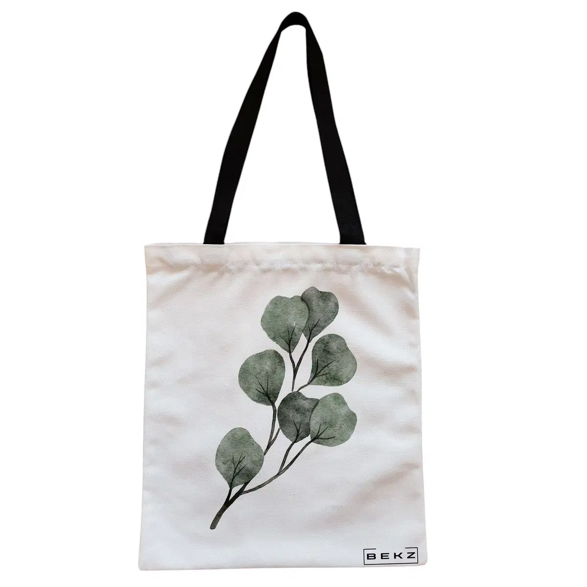 Geanta Canvas Tote pentru femei, model Watercolor Leaves, 38x34.5 cm, Alba, BEKZ®
