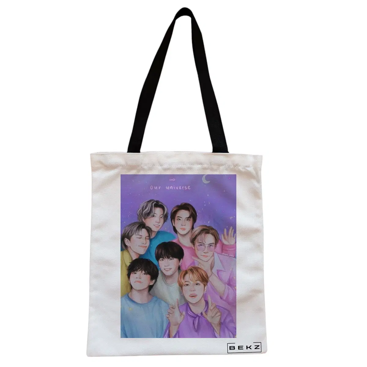 Geanta Canvas Tote pentru femei, model BTS Army 4, 38x34.5 cm, Alba, BEKZ®