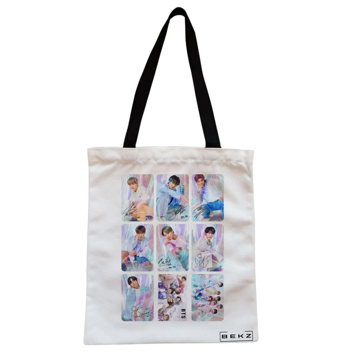 Geanta Canvas Tote pentru femei, model BTS Army 11, 38x34.5 cm, Alba, BEKZ®