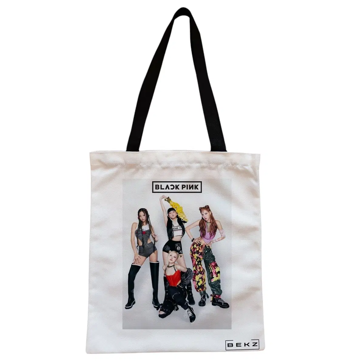 Geanta Canvas Tote pentru femei, model Blackpink 4, 38x34.5 cm, Alba, BEKZ®