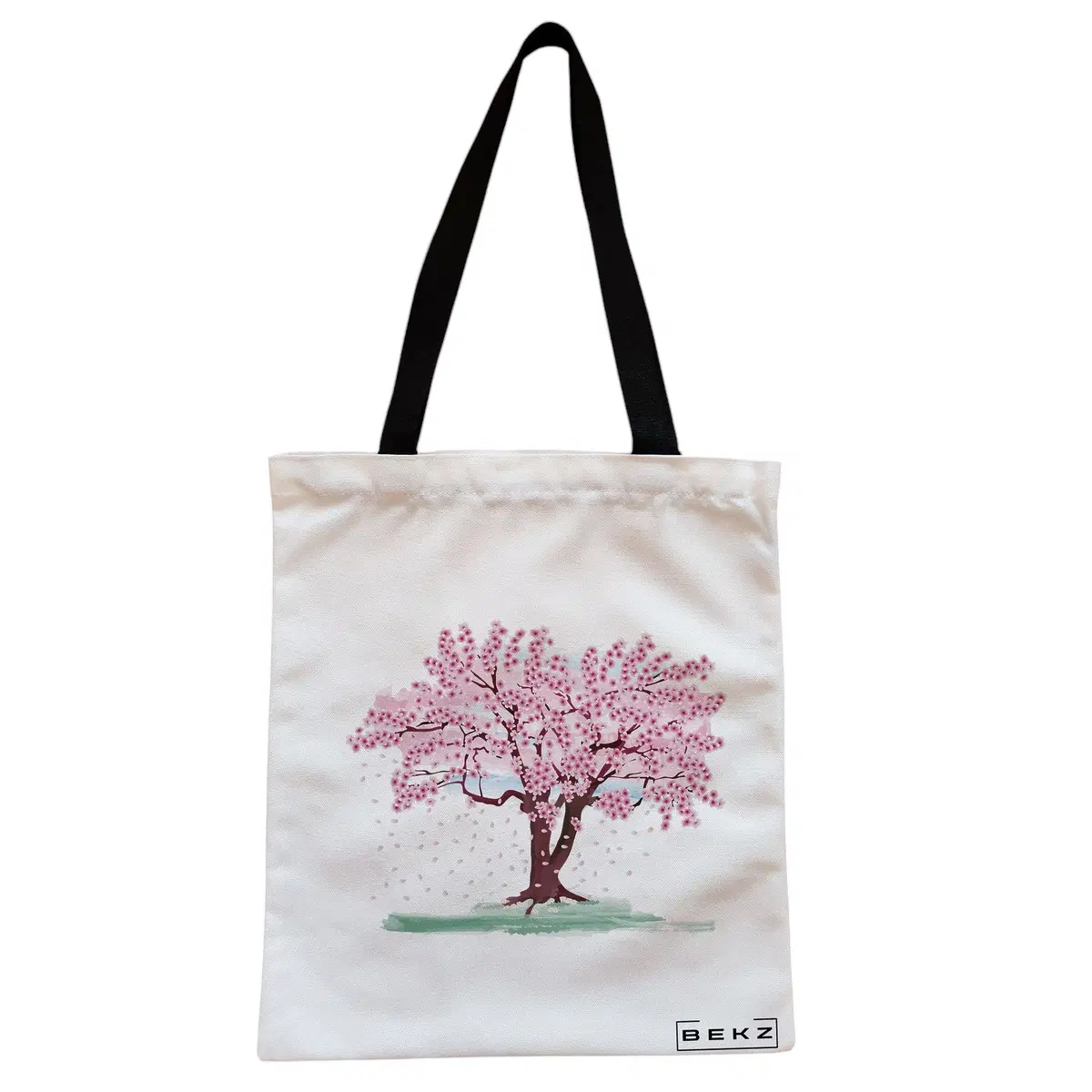 Geanta Canvas Tote pentru femei, model Watercolor Tree, 38x34.5 cm, Alba, BEKZ®