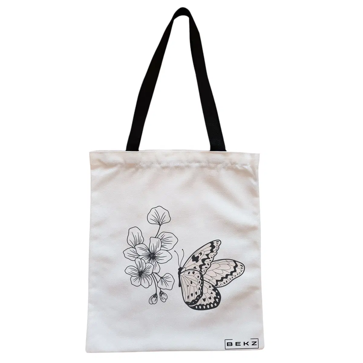Geanta Canvas Tote pentru femei, model Minimalist Butterfly, 38x34.5 cm, Alba, BEKZ®