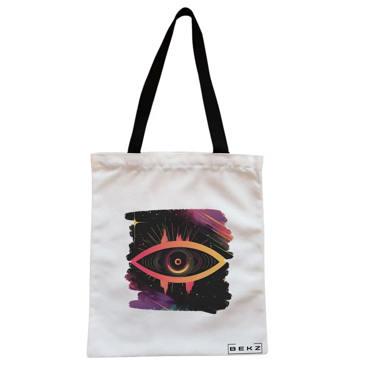 Geanta Canvas Tote pentru femei, model Celestial Eye 18, 38x34.5 cm, Alba, BEKZ®