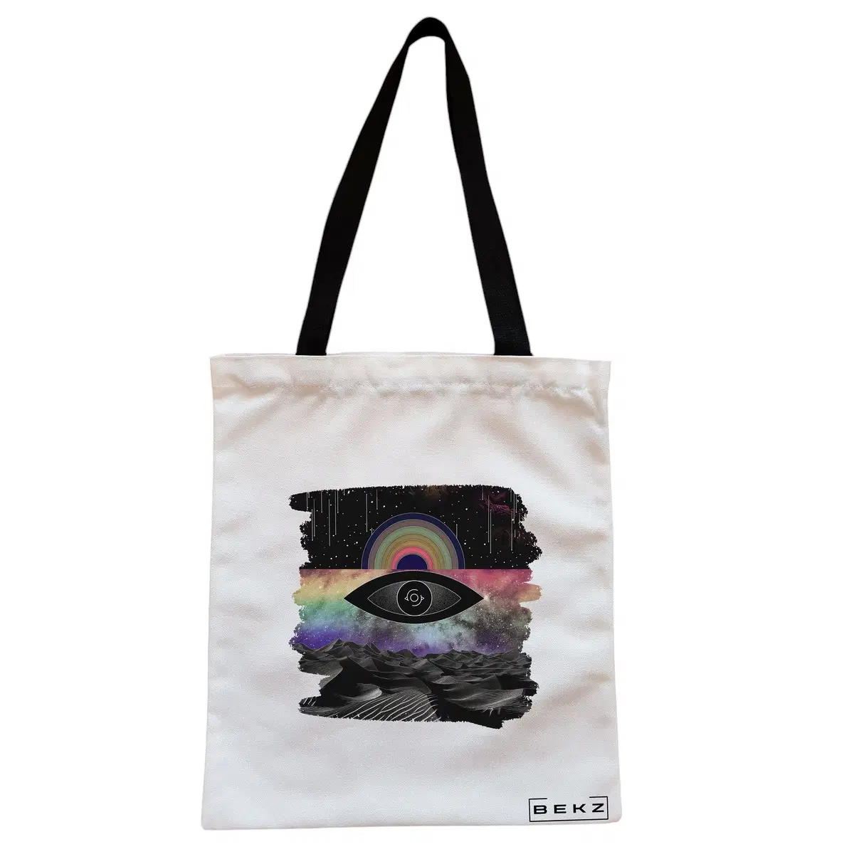 Geanta Canvas Tote pentru femei, model Celestial Eye 19, 38x34.5 cm, Alba, BEKZ®