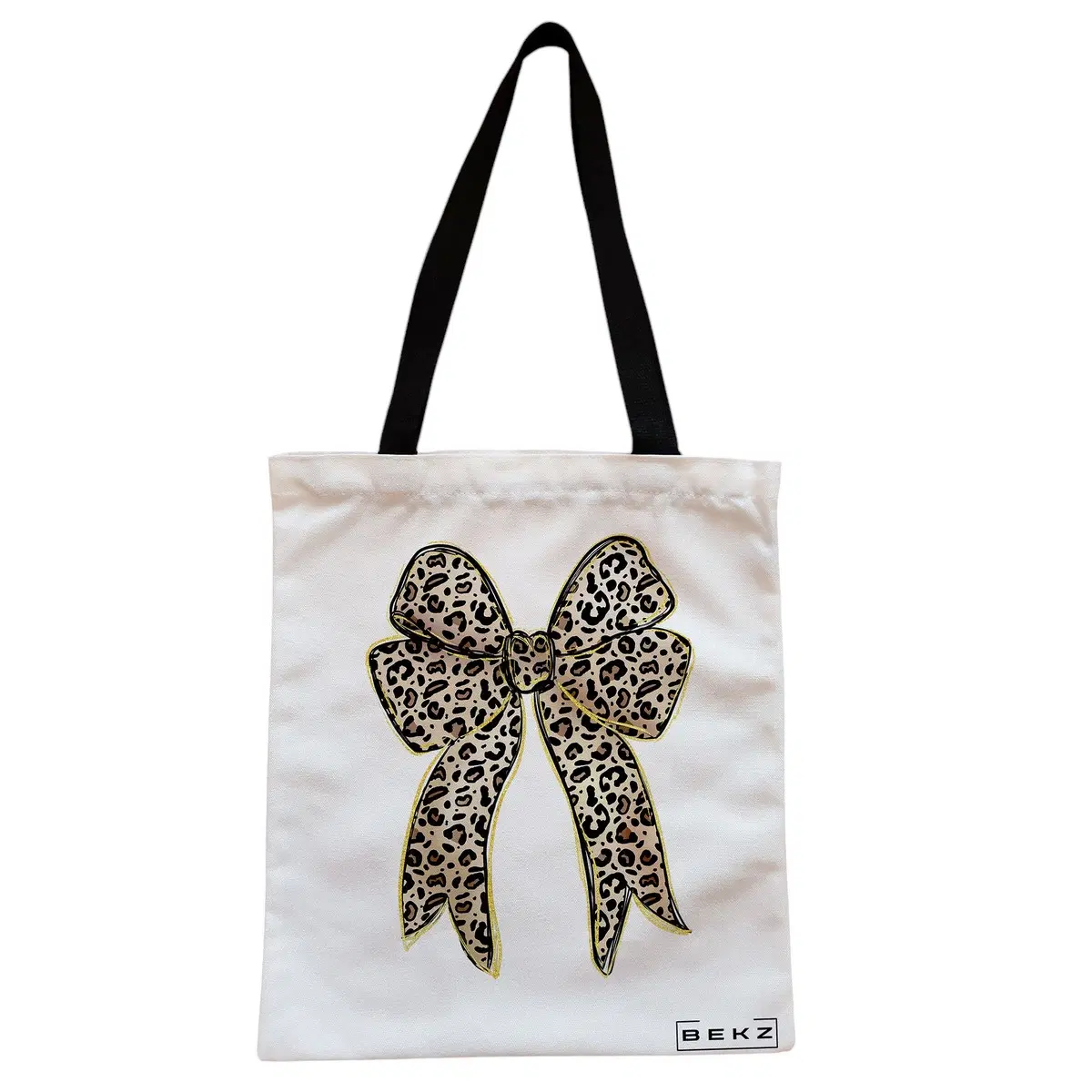 Geanta Canvas Tote pentru femei, model Leopard Bow, 38x34.5 cm, Alba, BEKZ®