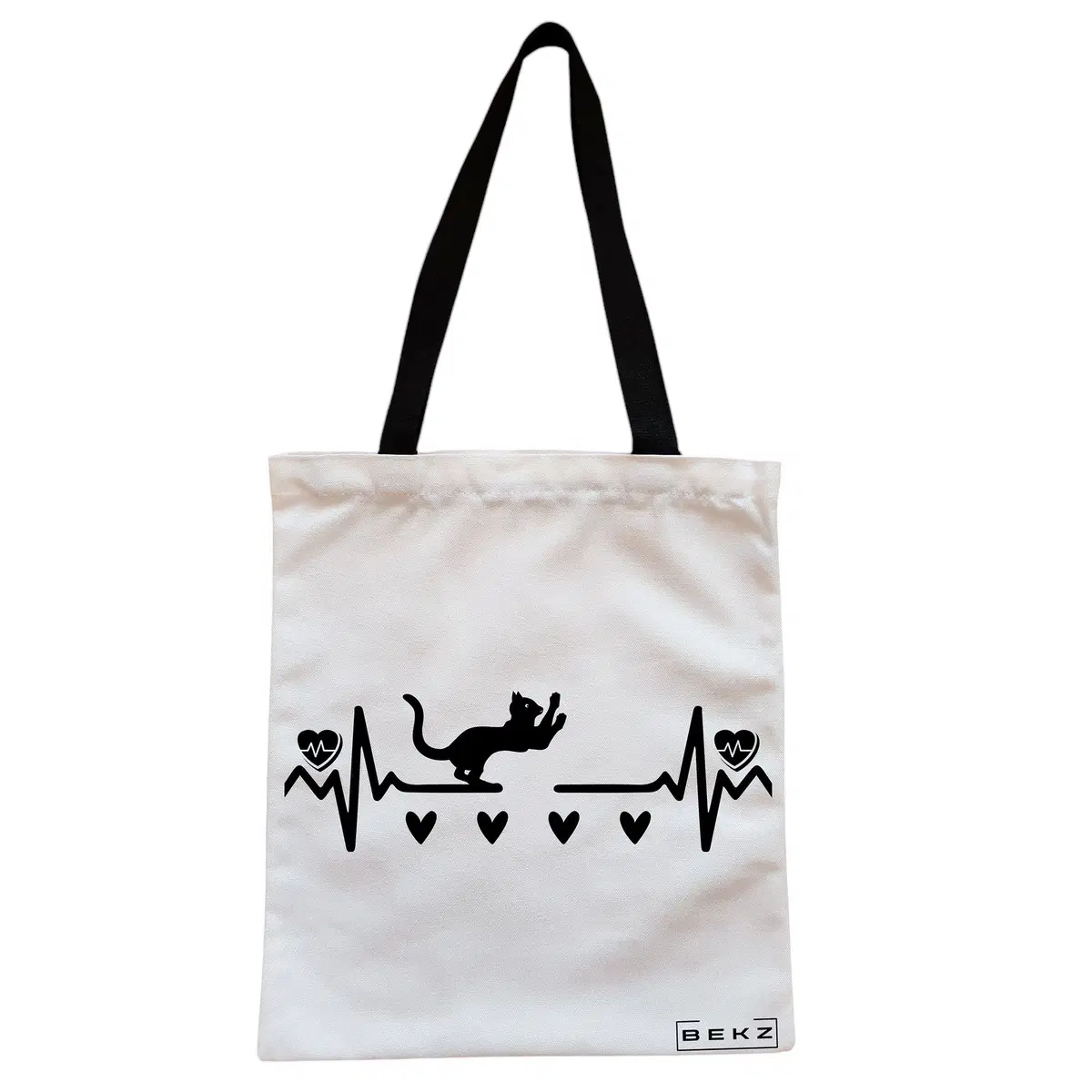 Geanta Canvas Tote pentru femei, model Cat Love 2, 38x34.5 cm, Alba, BEKZ®
