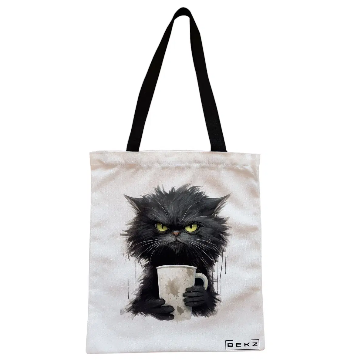 Geanta Canvas Tote pentru femei, model Coffee Addict, 38x34.5 cm, Alba, BEKZ®