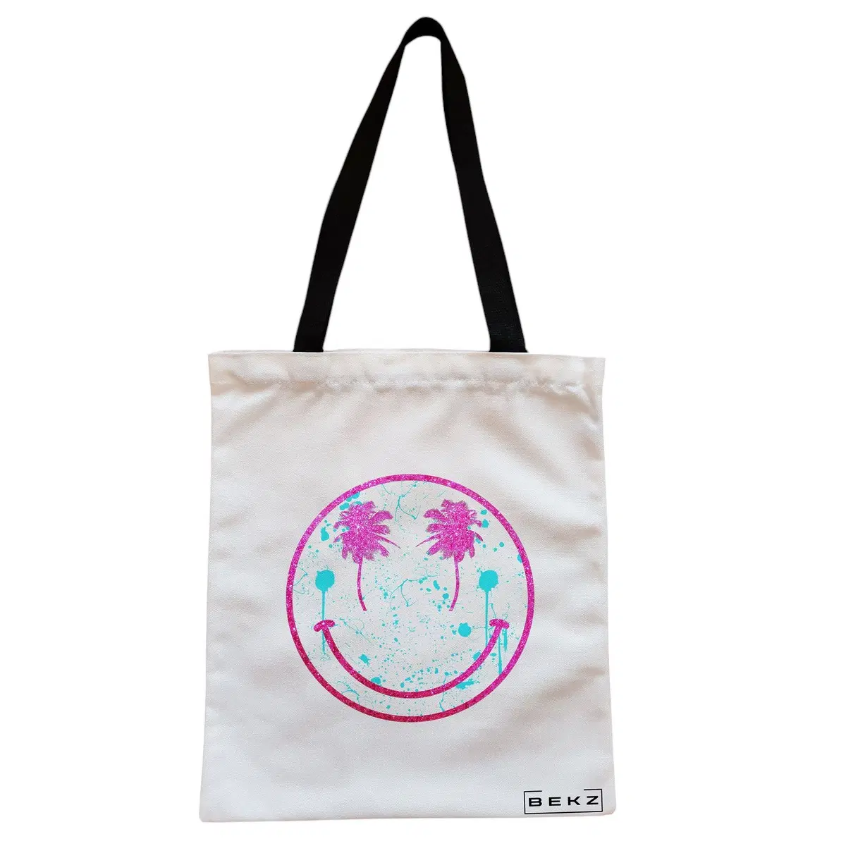 Geanta Canvas Tote pentru femei, model Beach Smile, 38x34.5 cm, Alba, BEKZ®