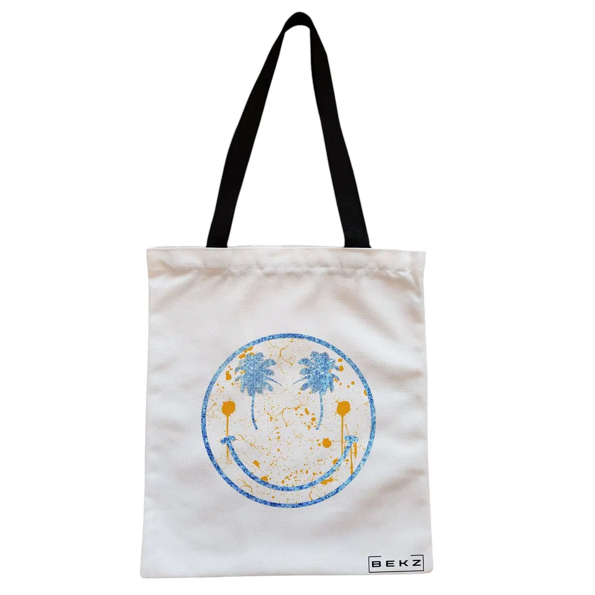 Geanta Canvas Tote pentru femei, model Party Smile, 38x34.5 cm, Alba, BEKZ®