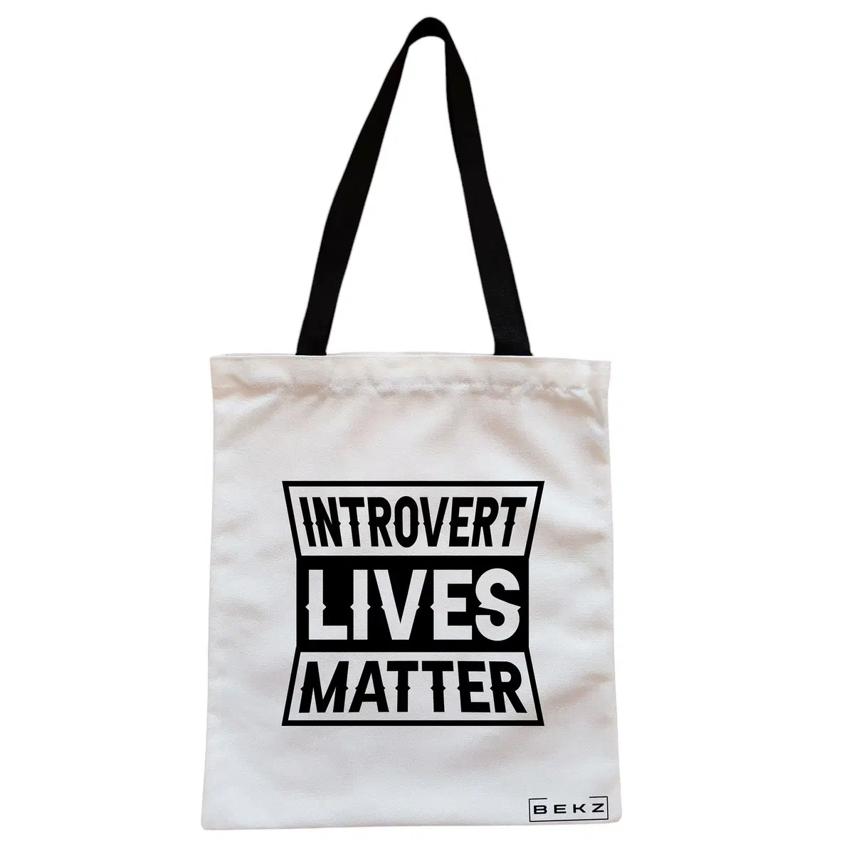 Geanta Canvas Tote pentru femei, model Introvert Lives Matter, 38x34.5 cm, Alba, BEKZ®