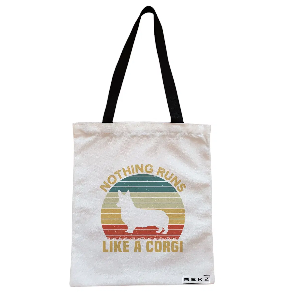 Geanta Canvas Tote pentru femei, model Nothing runs like a corgi, 38x34.5 cm, Alba, BEKZ®