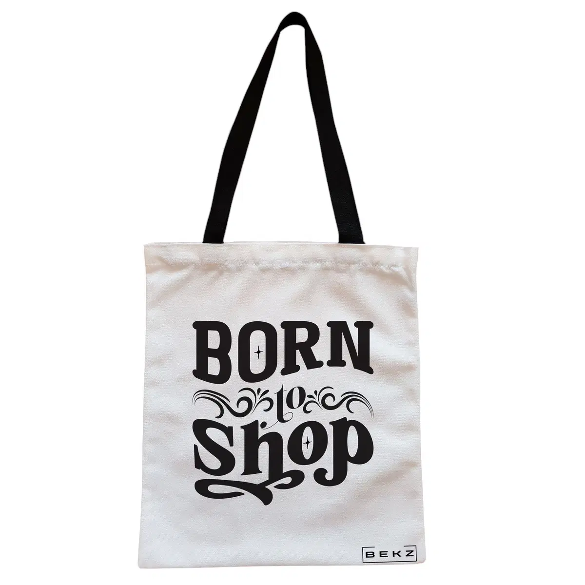 Geanta Canvas Tote pentru femei, model Born to shop, 38x34.5 cm, Alba, BEKZ®