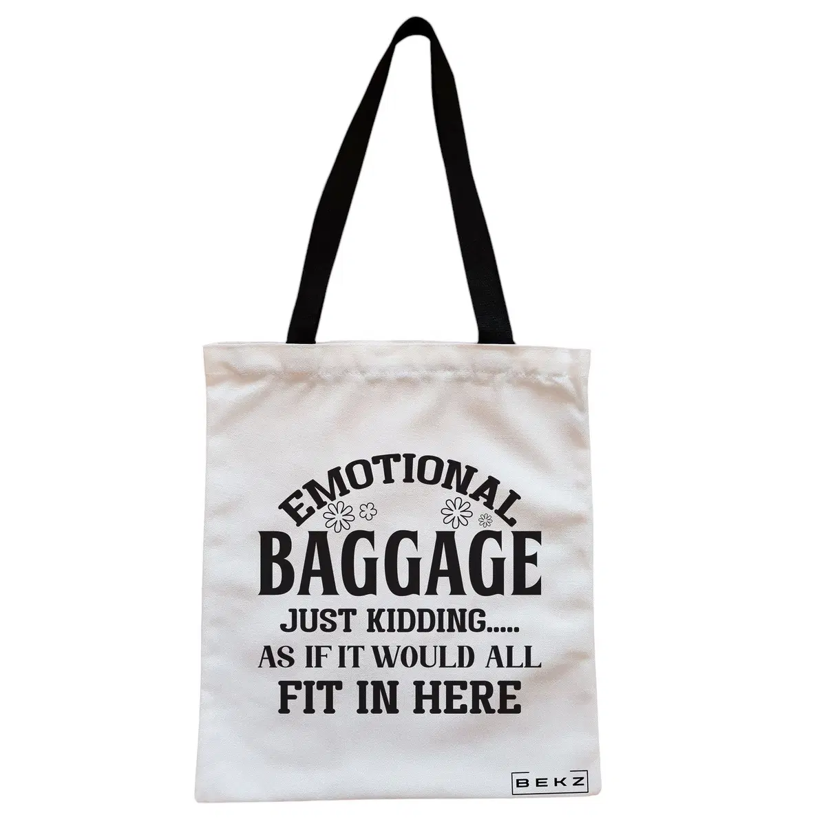 Geanta Canvas Tote pentru femei, model Emotional baggage, 38x34.5 cm, Alba, BEKZ®