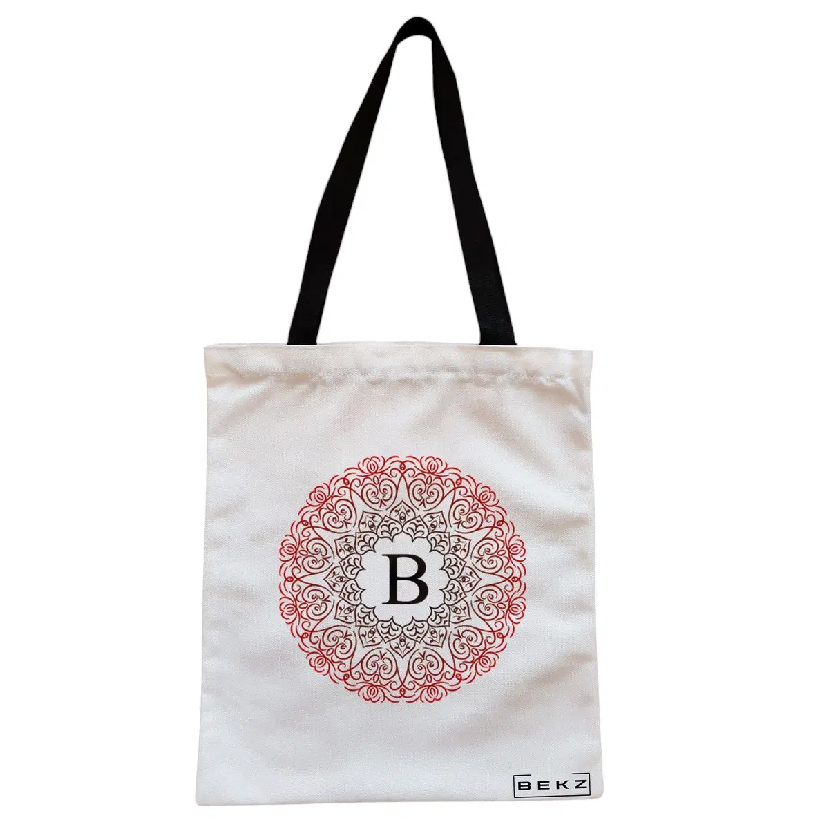 Geanta Canvas Tote pentru femei, Cu litera B si Mandala, 38x34.5 cm, Alba, BEKZ®