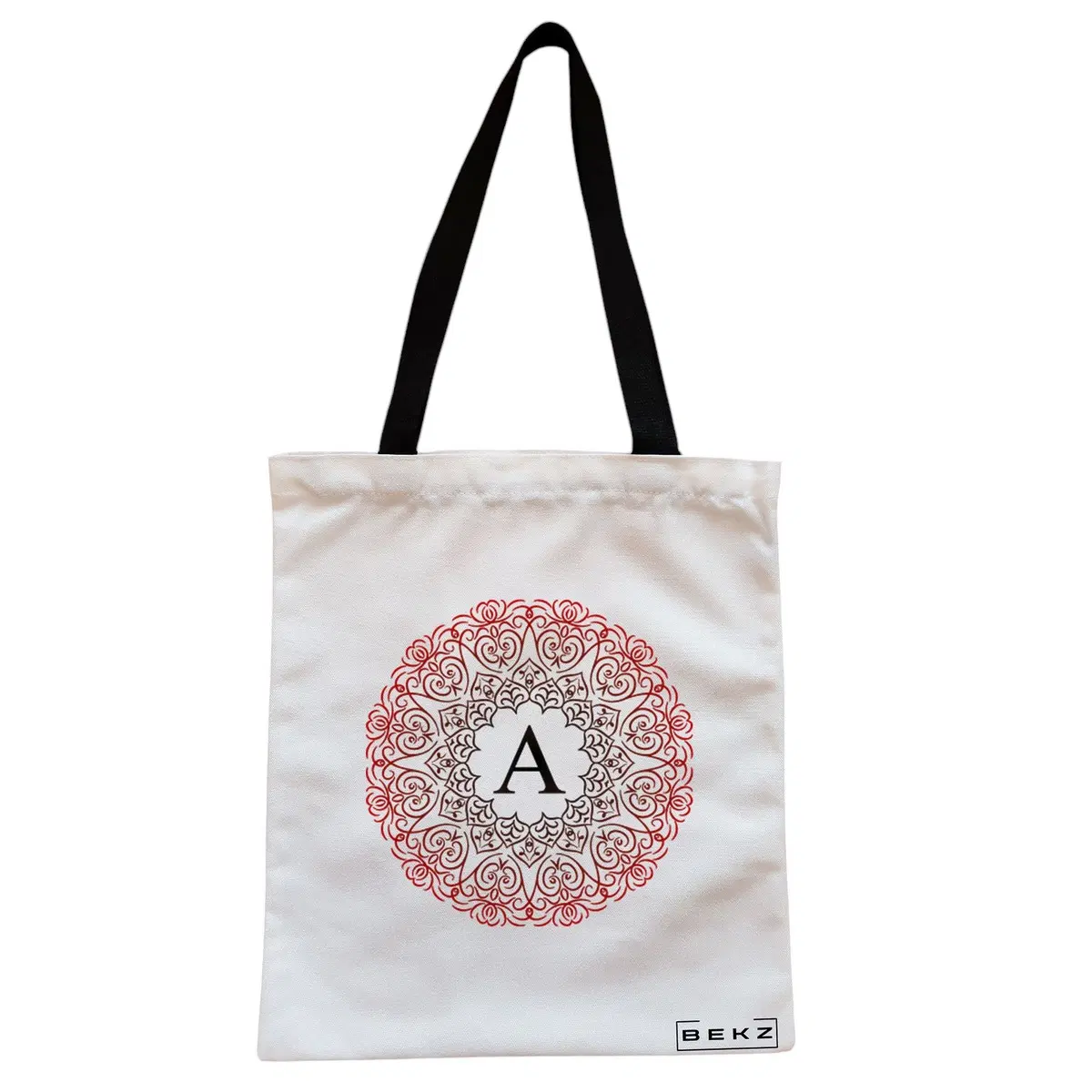 Geanta Canvas Tote pentru femei, Cu litera A si Mandala, 38x34.5 cm, Alba, BEKZ®