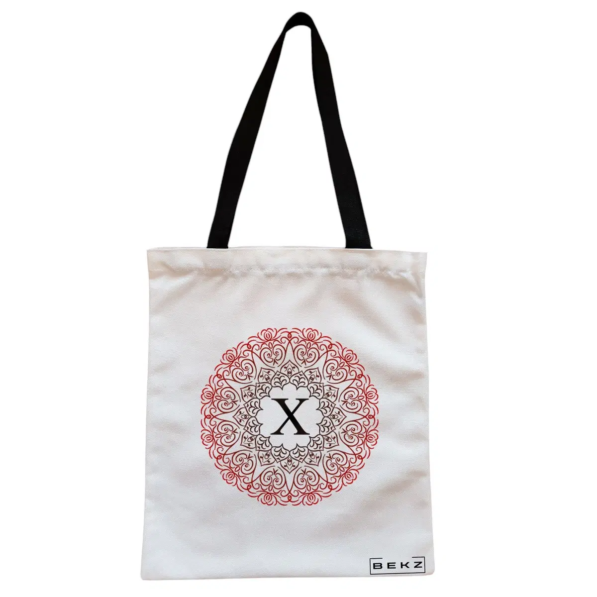 Geanta Canvas Tote pentru femei, Cu litera X si Mandala, 38x34.5 cm, Alba, BEKZ®