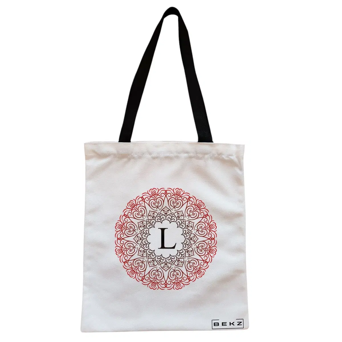 Geanta Canvas Tote pentru femei, Cu litera L si Mandala, 38x34.5 cm, Alba, BEKZ®