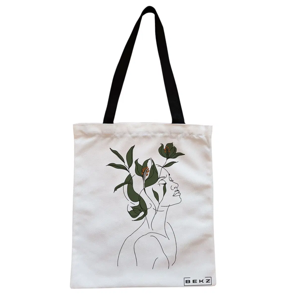 Geanta Canvas Tote pentru femei, Flower Lady 10, 38x34.5 cm, Alba, BEKZ®