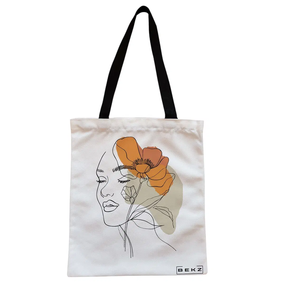 Geanta Canvas Tote pentru femei, Flower Lady 12, 38x34.5 cm, Alba, BEKZ®