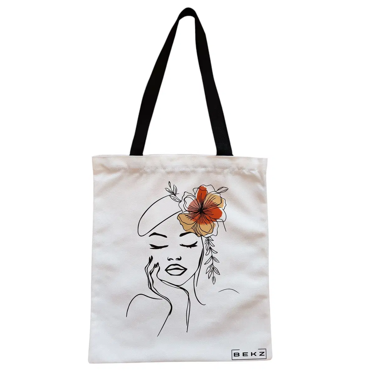 Geanta Canvas Tote pentru femei, Flower Lady 13, 38x34.5 cm, Alba, BEKZ®
