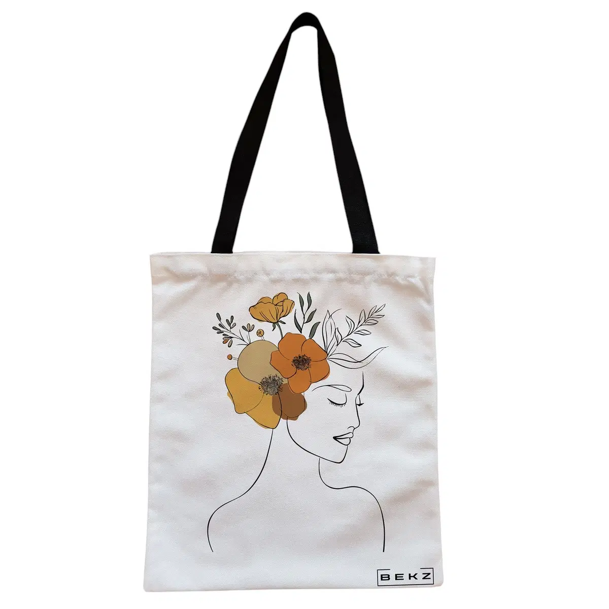 Geanta Canvas Tote pentru femei, Flower Lady 16, 38x34.5 cm, Alba, BEKZ®