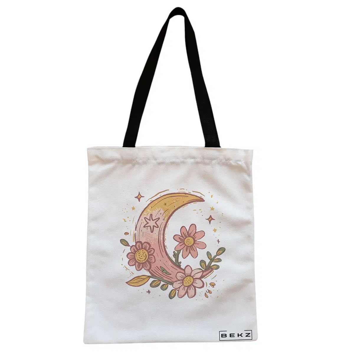 Geanta Canvas Tote pentru femei Moon Flower, 38x34.5 cm, Alba, BEKZ®