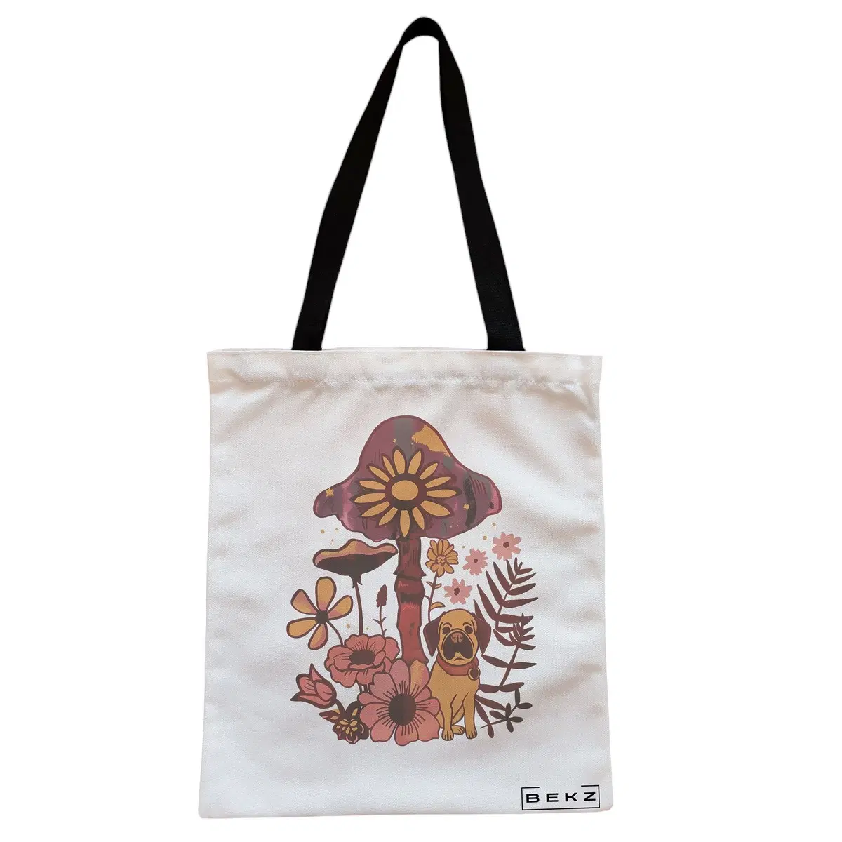 Geanta Canvas Tote pentru femei Colorful Mushrooms 6, 38x34.5 cm, Alba, BEKZ®