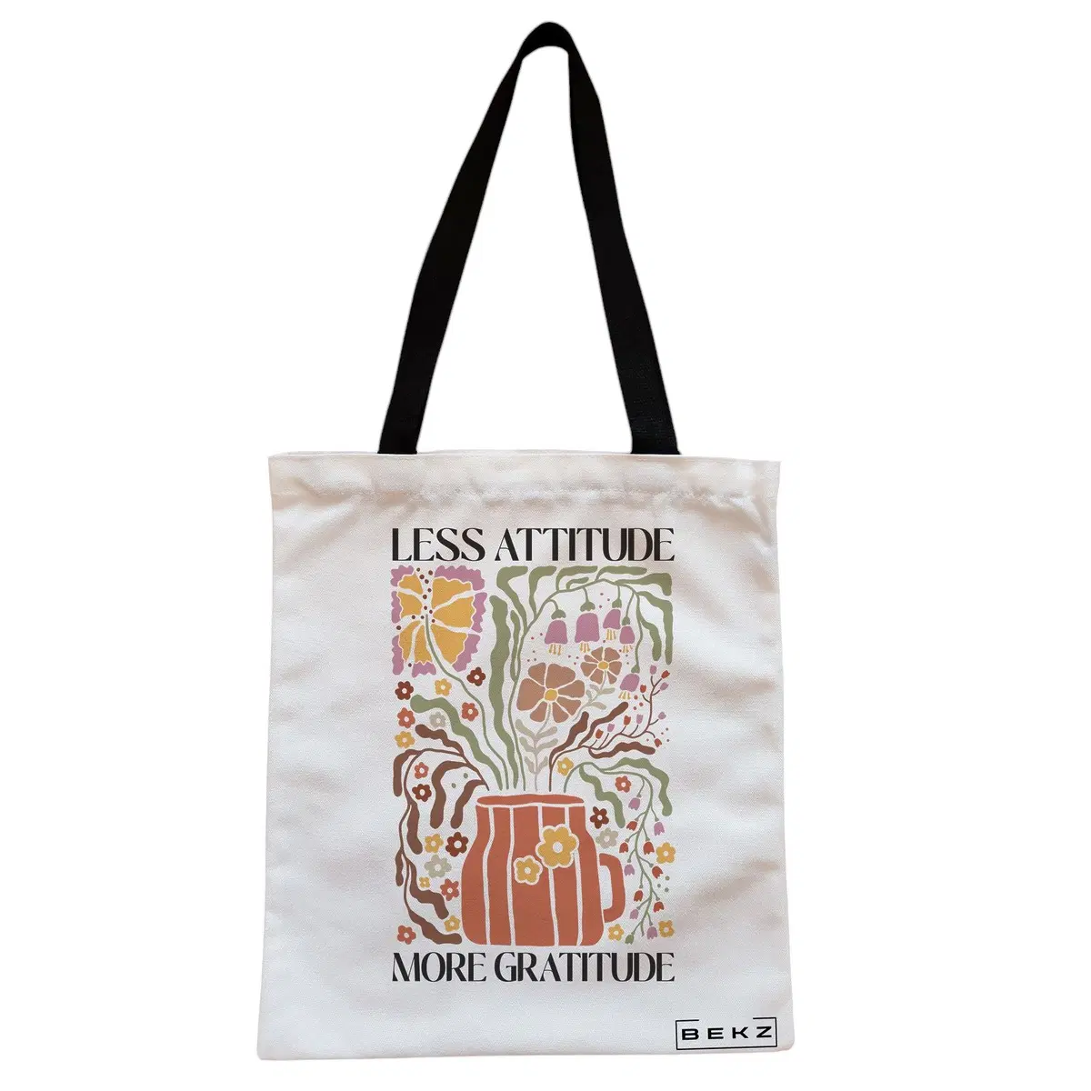 Geanta Canvas Tote pentru femei Boho Style 1, 38x34.5 cm, Alba, BEKZ®