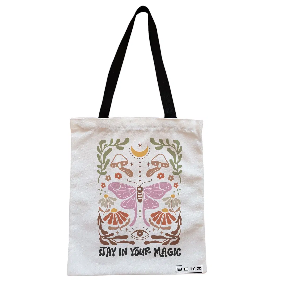 Geanta Canvas Tote pentru femei Boho Style 4, 38x34.5 cm, Alba, BEKZ®