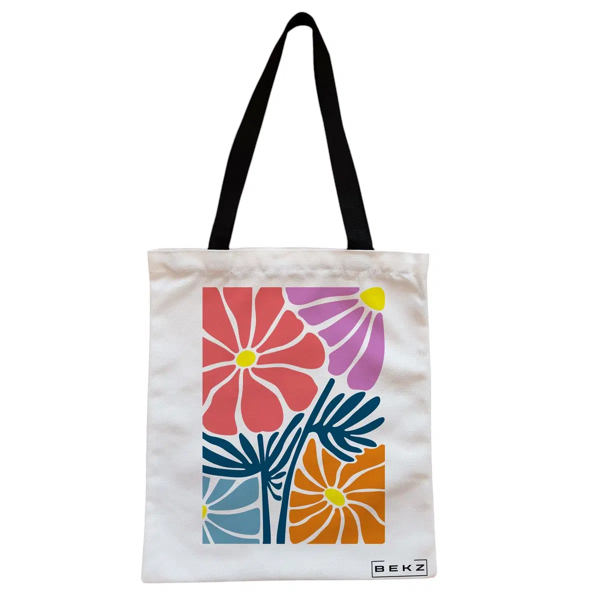 Geanta Canvas Tote pentru femei Boho Style 11, 38x34.5 cm, Alba, BEKZ®