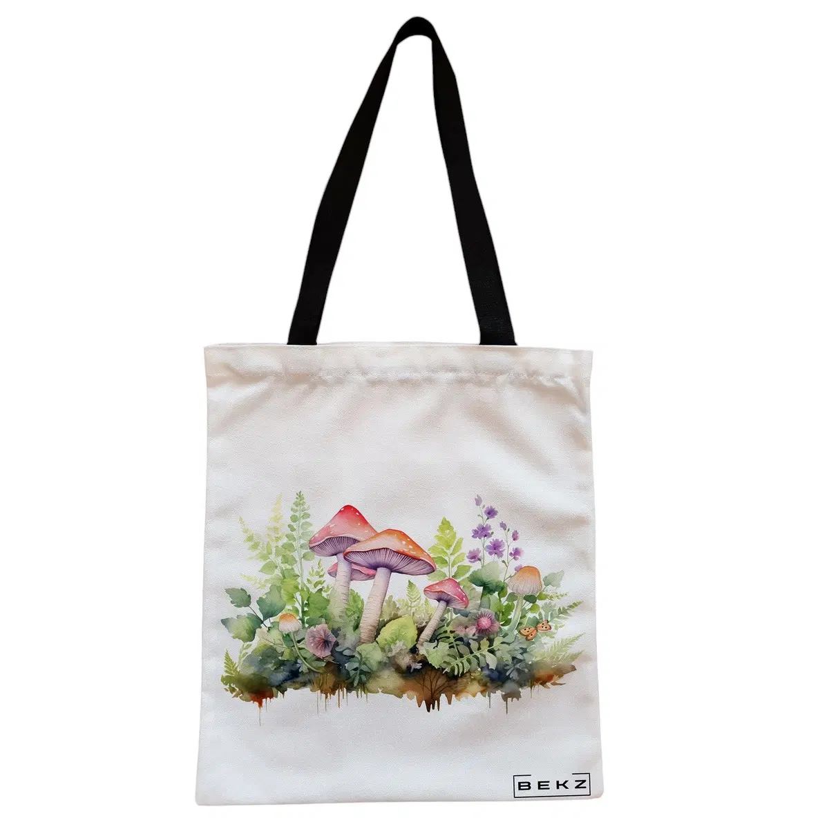 Geanta Canvas Tote pentru femei Colorful Mushrooms 11, 38x34.5 cm, Alba, BEKZ®