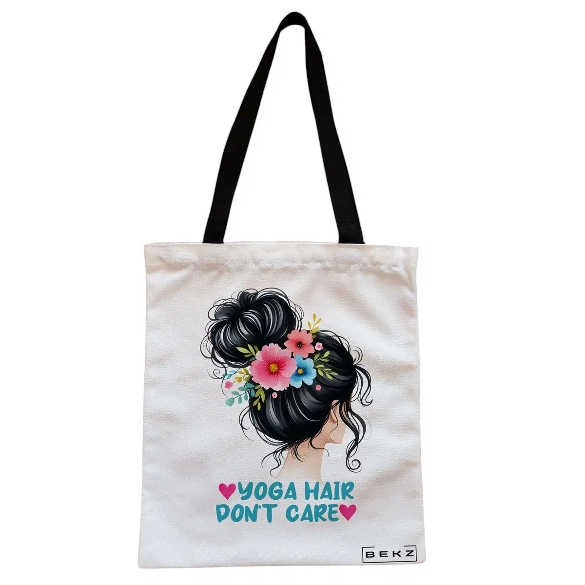 Geanta Canvas Tote pentru femei Yoga Hair don't care, 38x34.5 cm, Alba, BEKZ®