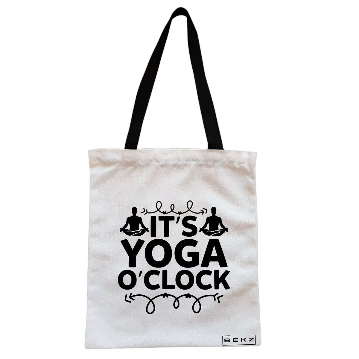 Geanta Canvas Tote pentru femei Yoga It's yoga o'clock, 38x34.5 cm, Alba, BEKZ®