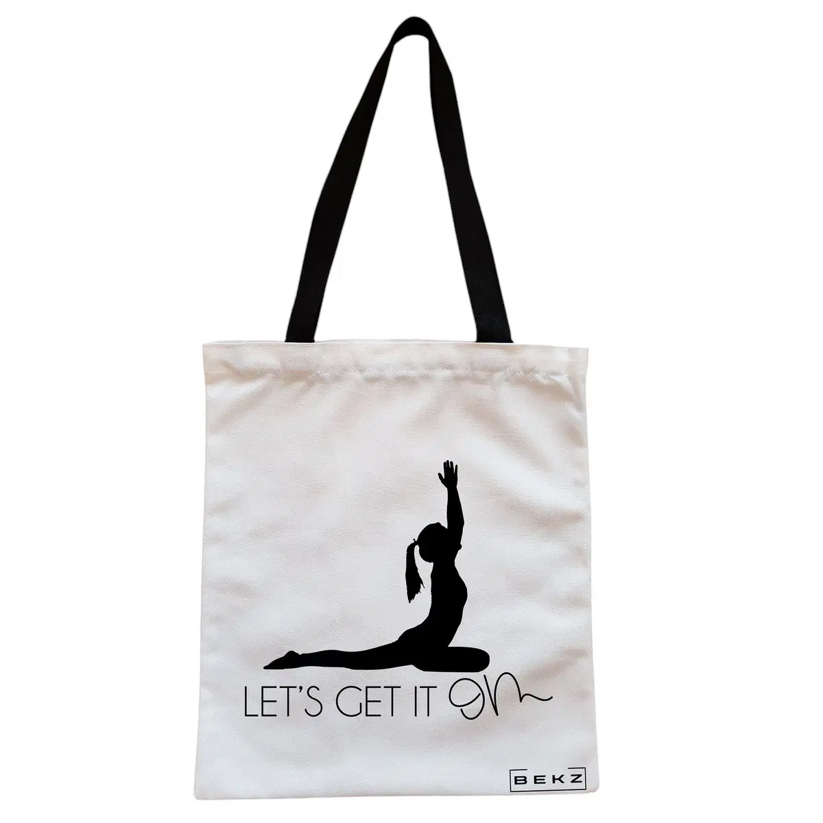 Geanta Canvas Tote pentru femei Yoga Let's get it on, 38x34.5 cm, Alba, BEKZ®