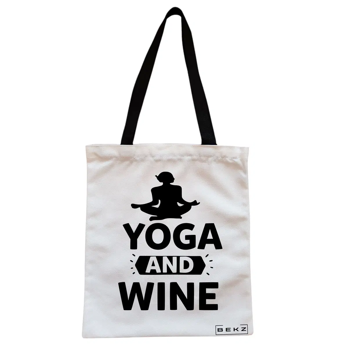 Geanta Canvas Tote pentru femei Yoga and Wine, 38x34.5 cm, Alba, BEKZ®