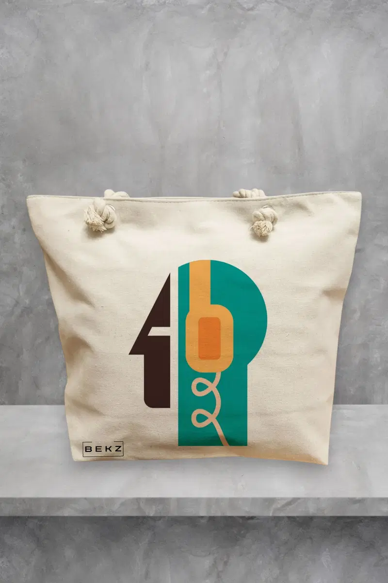Geanta de Plaja Canvas Tote Bag pentru femei, model Sound of Mind, 40x51 cm, Bej, BEKZ®