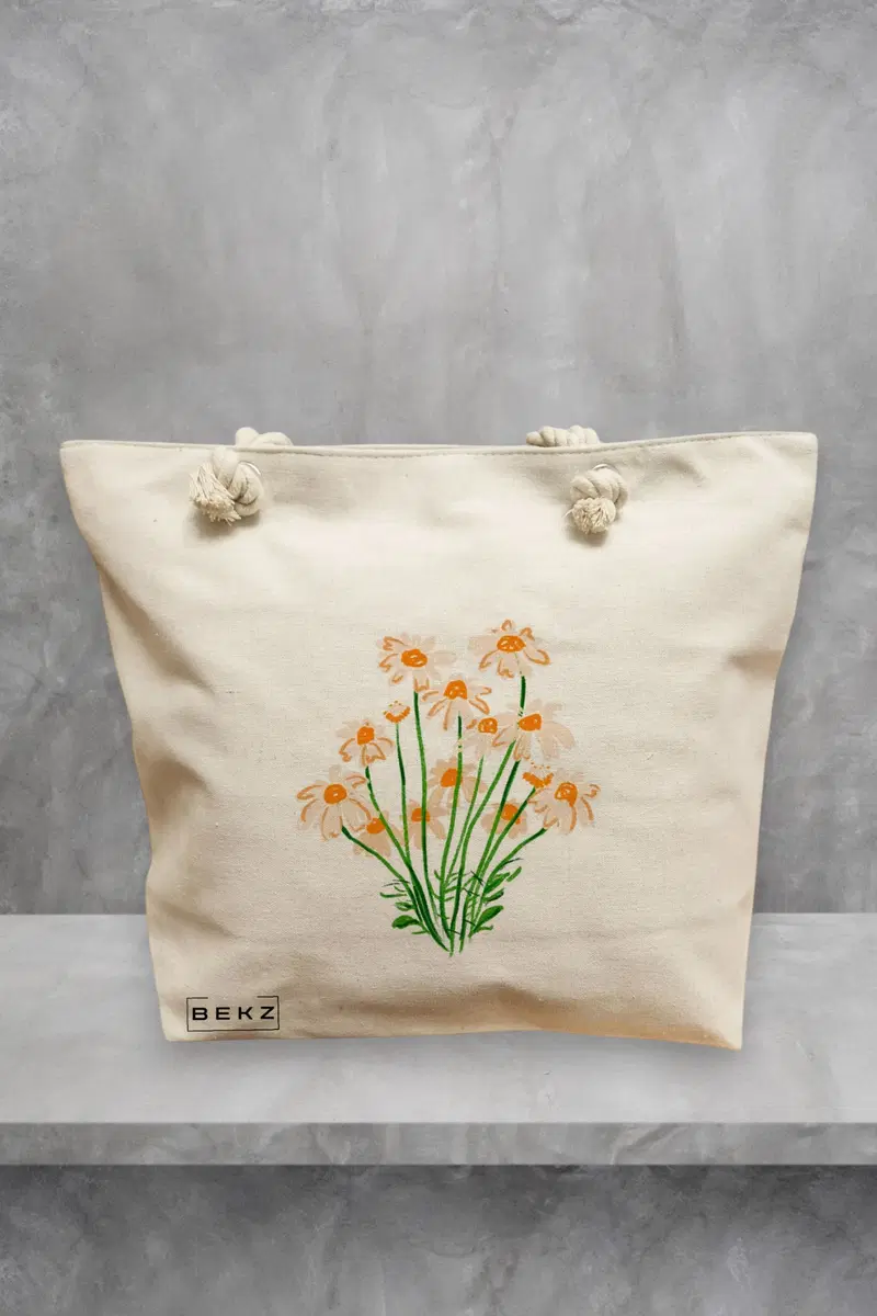Geanta de Plaja Canvas Tote Bag pentru femei, model Margarete, 40x51 cm, Bej, BEKZ®