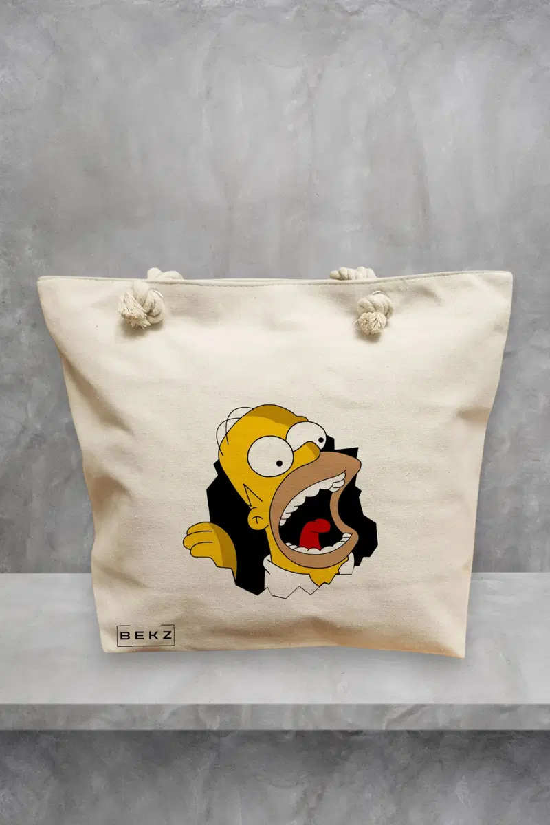 Geanta de Plaja Canvas Tote pentru femei, model Homer, 40x51 cm, Bej, BEKZ®
